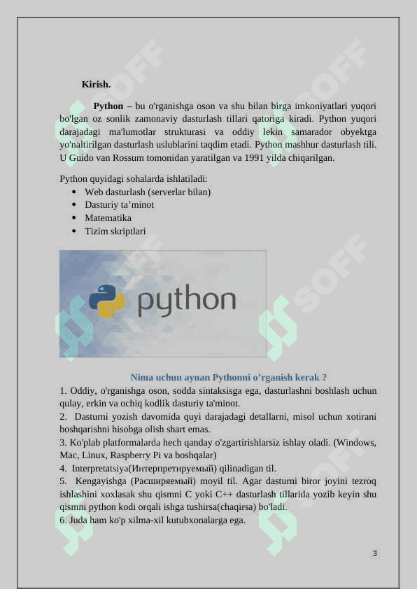 Python dasturlash tilining imkoniyatlari 3