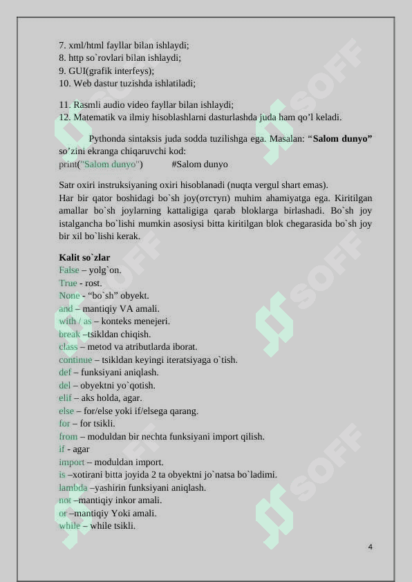 Python dasturlash tilining imkoniyatlari 4