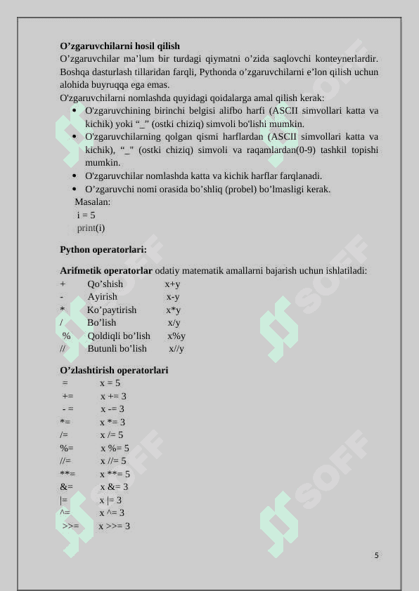Python dasturlash tilining imkoniyatlari 5