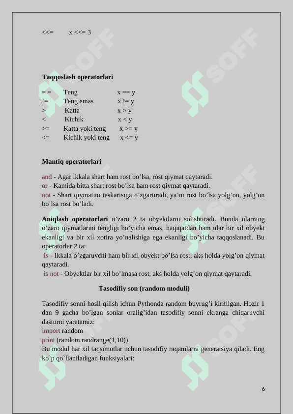Python dasturlash tilining imkoniyatlari 6