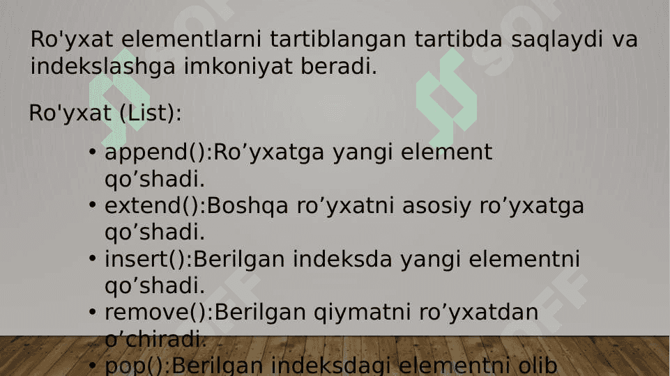 Pythonda konteyner (ro`yxat, to`plam, lug`at) lar ular bilan ishlaydigan tayyor funktsiyalar 2