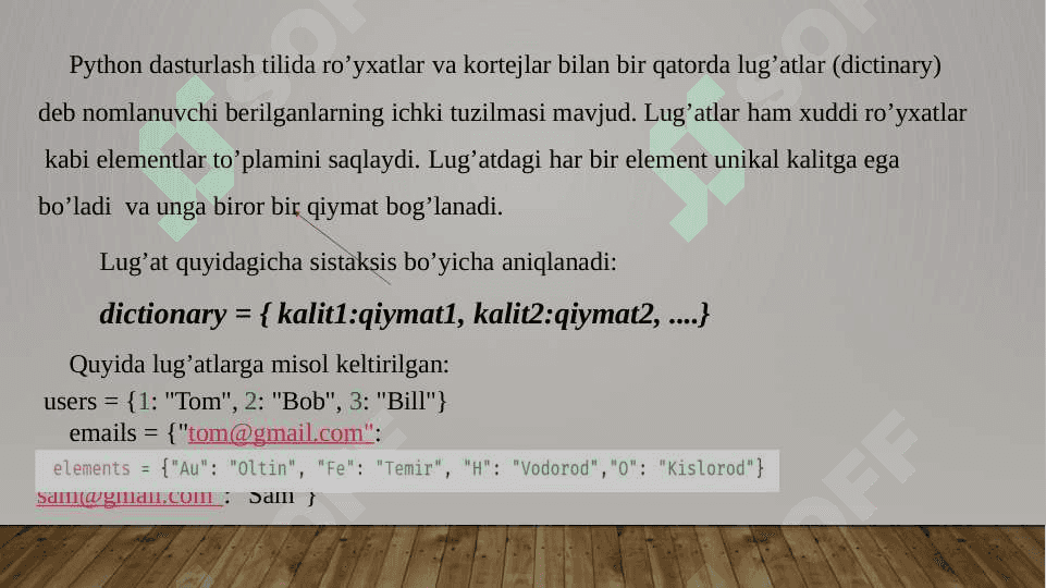 Pythonda konteyner (ro`yxat, to`plam, lug`at) lar ular bilan ishlaydigan tayyor funktsiyalar 6