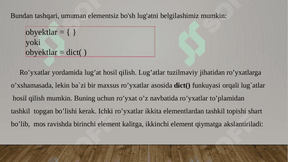 Pythonda konteyner (ro`yxat, to`plam, lug`at) lar ular bilan ishlaydigan tayyor funktsiyalar 8