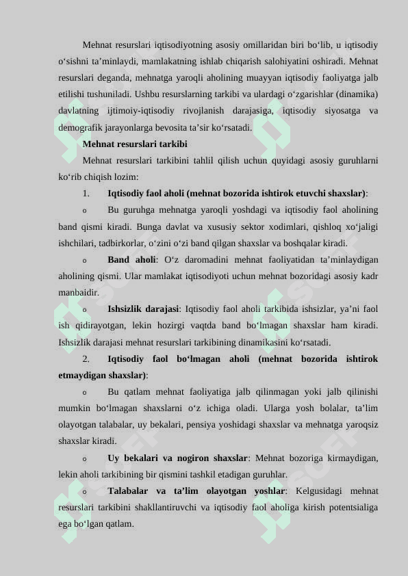 Mehnat resurslari tarkibi va ularning dinamikasini tahlili. 3