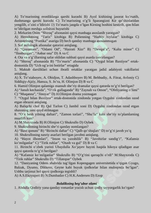 5-sinf adabiyot test 2