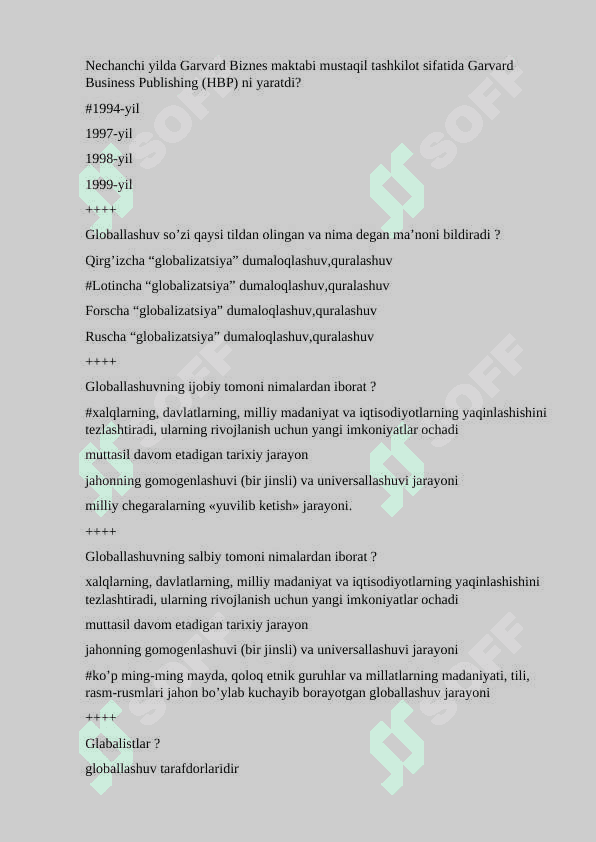 Mediasavodxonlik fanidan test, 250 ta javoblari bilan 4