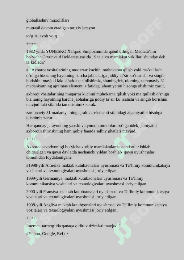 Mediasavodxonlik fanidan test, 250 ta javoblari bilan 5