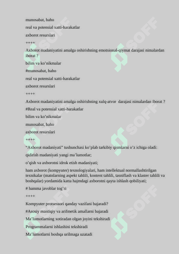 Mediasavodxonlik fanidan test, 250 ta javoblari bilan 7