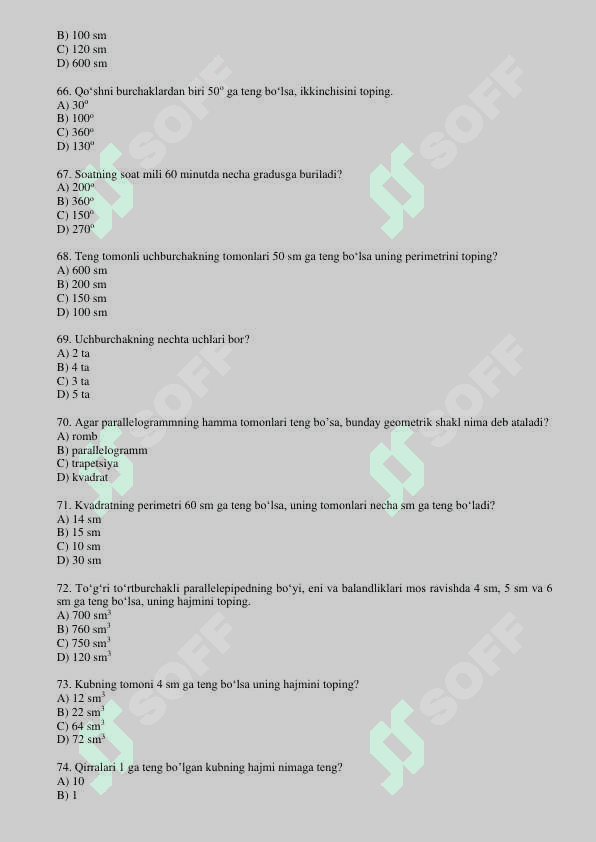 Geometrik masalalar yechish fanidan test savollari, javobsiz 8