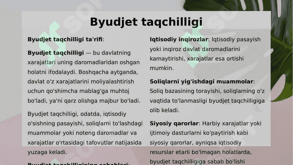 Davlat byudjeti, byudjet taqchilligi va davlat qarzi 4