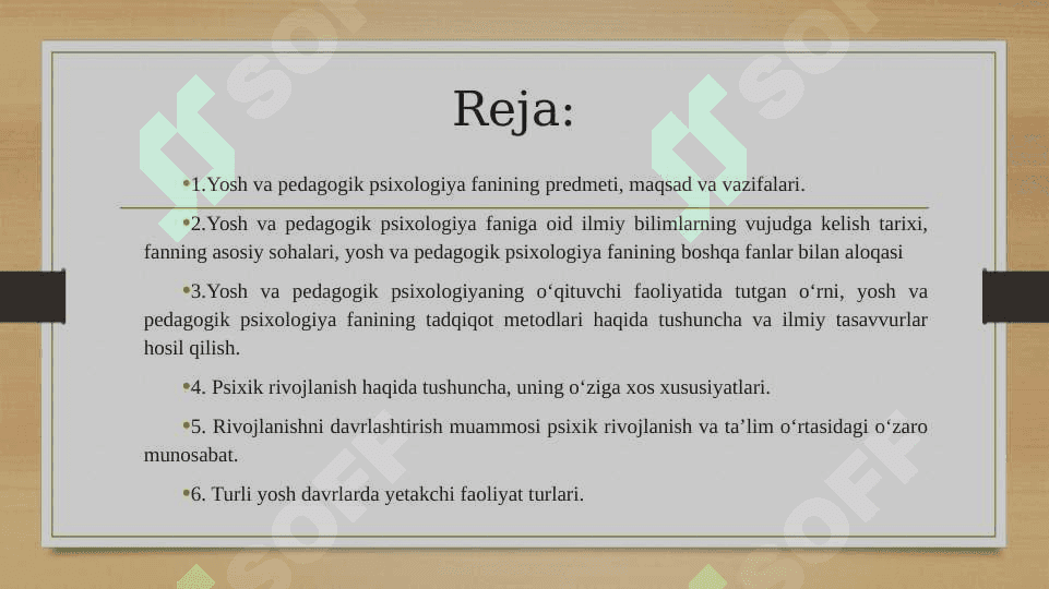 Yosh va pedagogik psixologiya fanining tadqiqot sohasi va muammolari. Psixik rivojlanish va uni davrlashtirish muammosi. 2