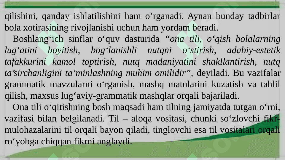 Ona tili ta’limida bilim, ko‘nikma va malakalarni tekshirish. Boshlang‘ich sinflarda imloga oid mashqla 7