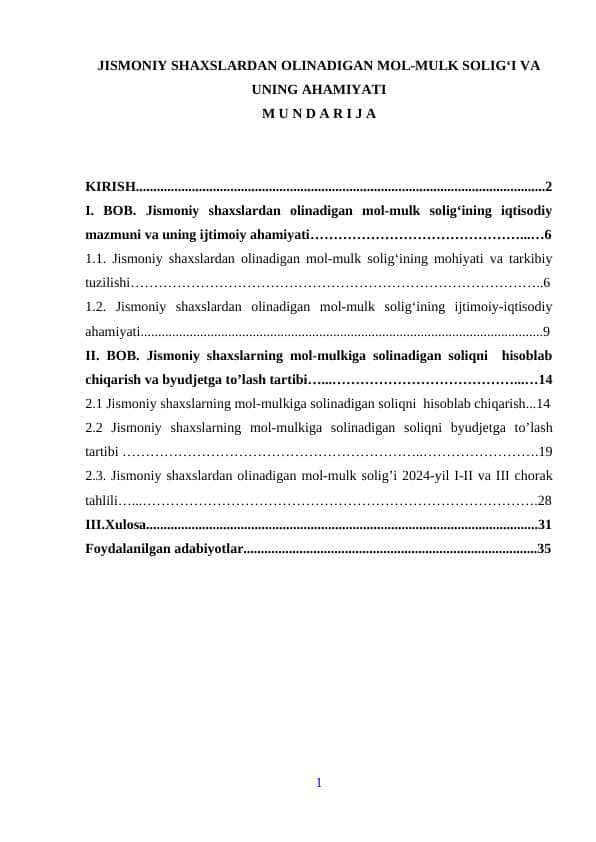 JISMONIY SHAXSLARDAN OLINADIGAN MOL-MULK SOLIGʻI VA UNING AHAMIYATI