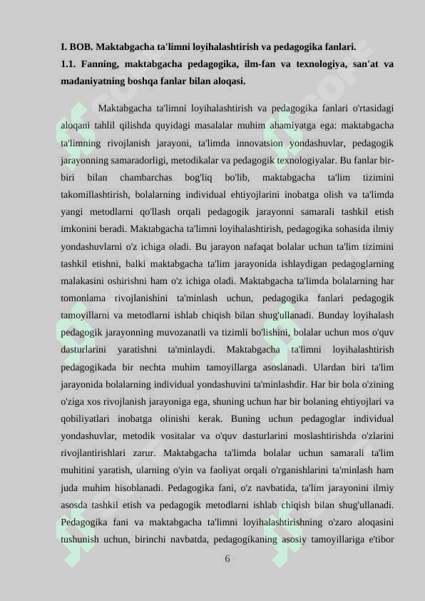 MAKTABGACHA TA‘LIMNI LOYIHALASHTIRISH FANINING BOSHQA FANLAR BILAN BOG'LIQLIGI HAQIDA 6