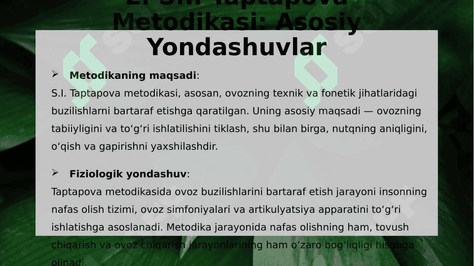 Ovoz buzilishlarini bartaraf etishda S.I.Taptapova metodikasi 3
