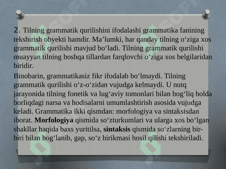Otlarning yasalishi, tuzilish jihatdan turlari. Otlarda modal ma’no. 7