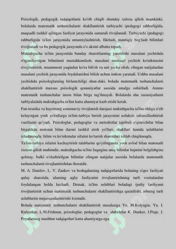 MAKTABGACHA TA’LIM MUASSASALARIDA  MATEMATIKANI TASHKIL ETISHNing òziga xosligi 6