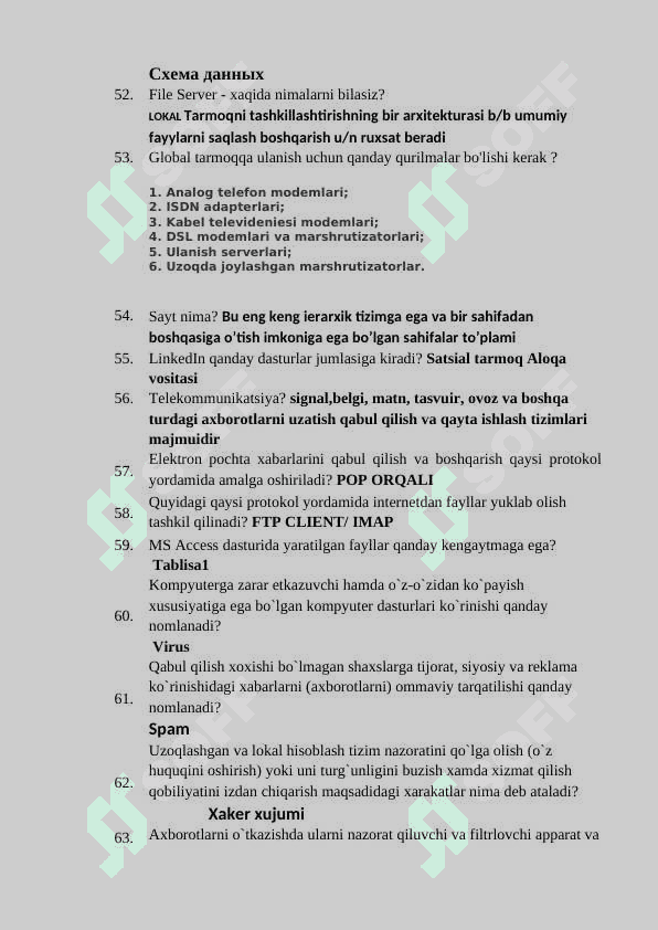 Komputer test savollari va javoblari 5