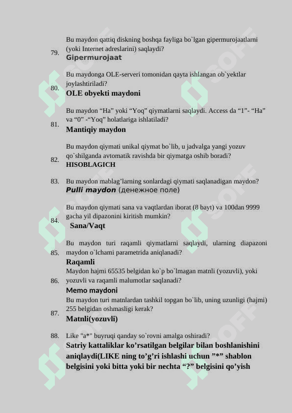 Komputer test savollari va javoblari 8
