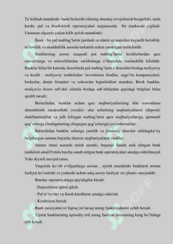 BANKLAR ULARNING TURLARI VA KREDIT TIZIMIDAGI ROLI 6