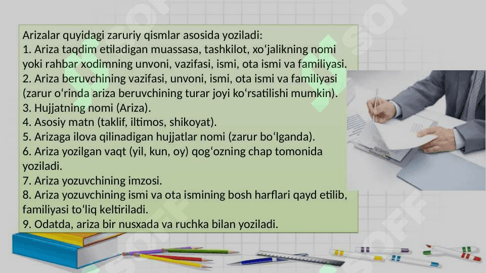 ARIZA, BAYONNOMA, BILDIRISHNOMA,TAVSIYANOMA. 7