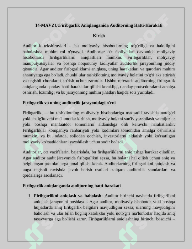 Firibgarlik aniqlanganida auditorning hatti-harakati 2