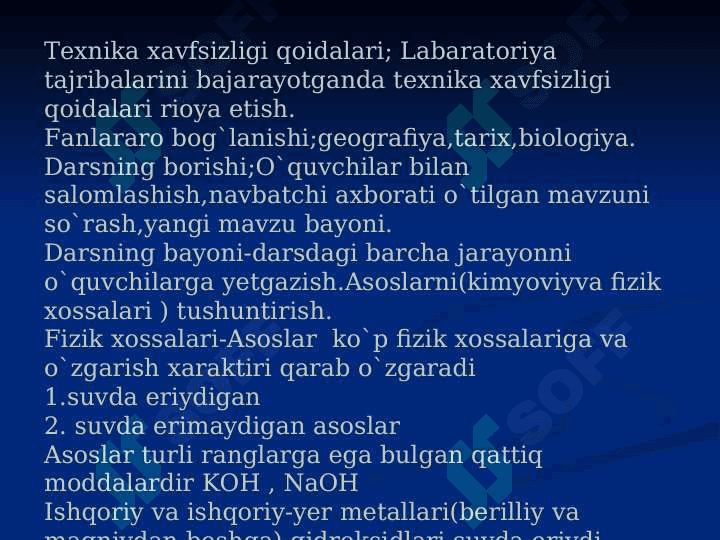 ASOSLARNING OLINISHI VA XOSSALARI. DARS ISHLANMA. 4
