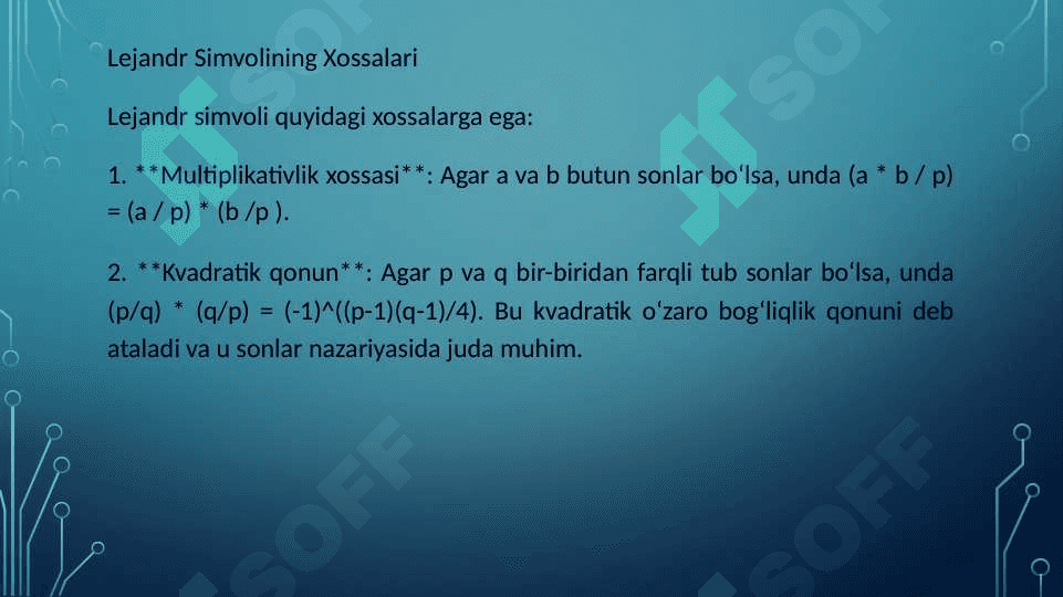 Lejandr va Yakobi simvollari va ularning xossalari. 5