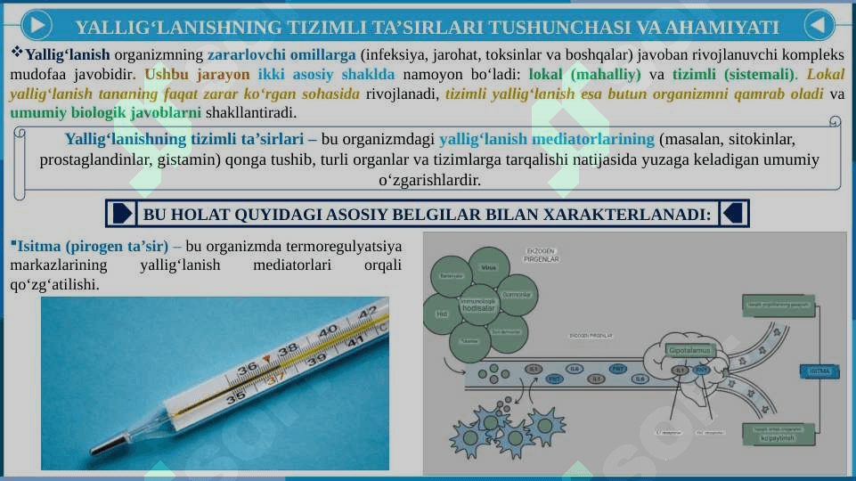 Yallig'lanishni tizimli tasirlari. Etipatogenezi va morfologiyasi. 6