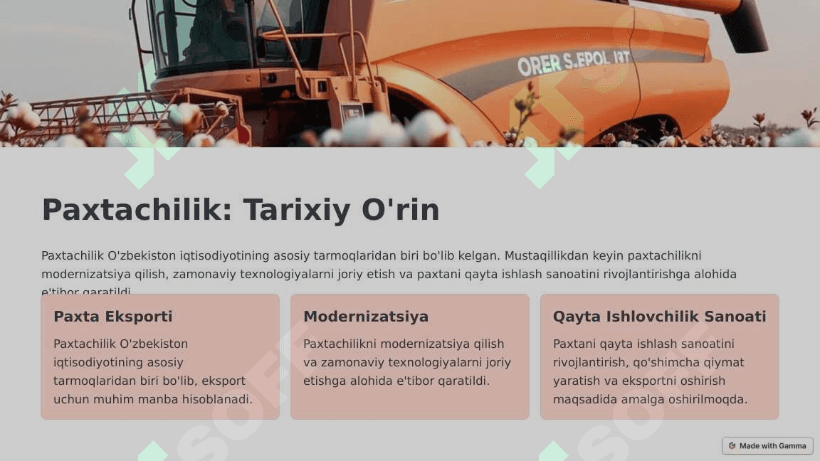 Mustaqillik yillarida qishloq xo'jaligi va sanoat sohasidagi o'zgarishlar. 4