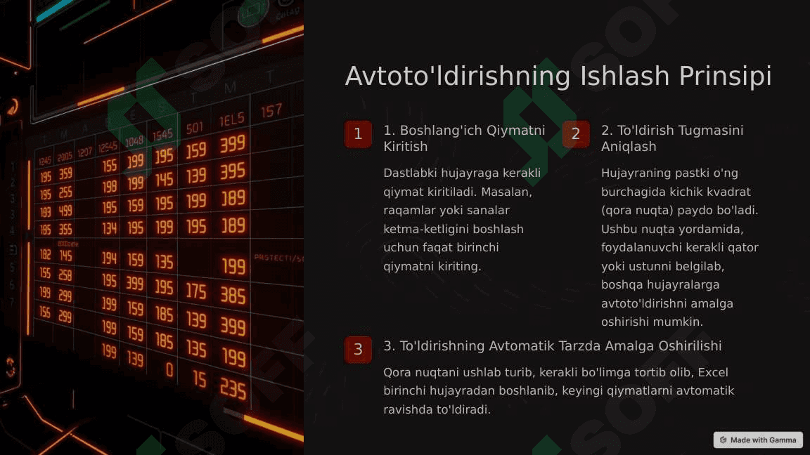 EXCEL DASTURIDA AVTOTO'LDIRISH VA AVTO HISOBLASHLAR 3