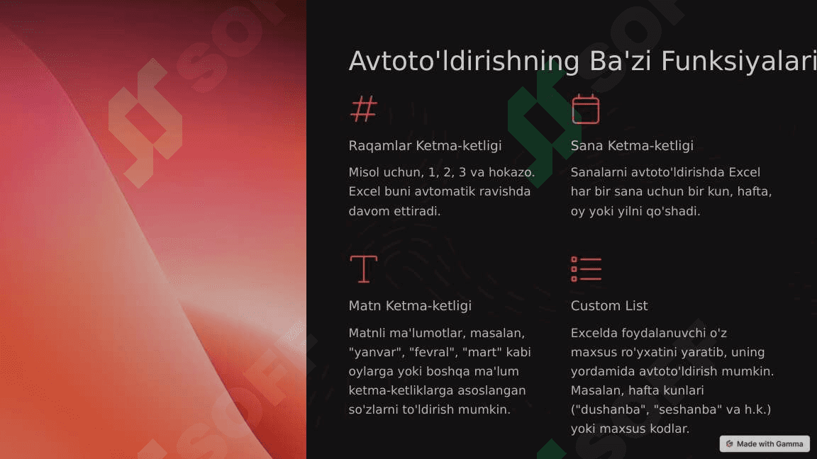 EXCEL DASTURIDA AVTOTO'LDIRISH VA AVTO HISOBLASHLAR 4