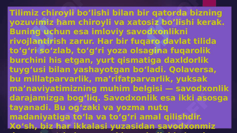 O'zbek tili imloviy savodxonlik bo'yicha taqdimot 3