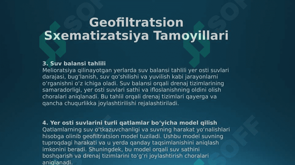 Melioratsiya qilinayotgan yerlarni geofiltratsion sxematizatsiya tuzish tamoyillari. Masshtablari. Geofiltratsion qirqimlar. 3