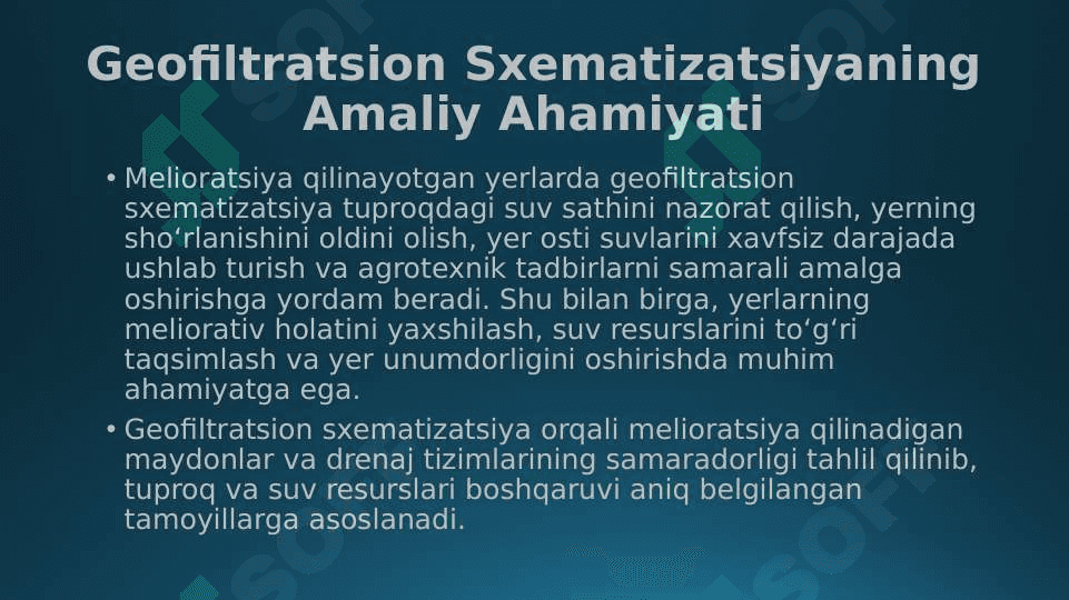 Melioratsiya qilinayotgan yerlarni geofiltratsion sxematizatsiya tuzish tamoyillari. Masshtablari. Geofiltratsion qirqimlar. 5