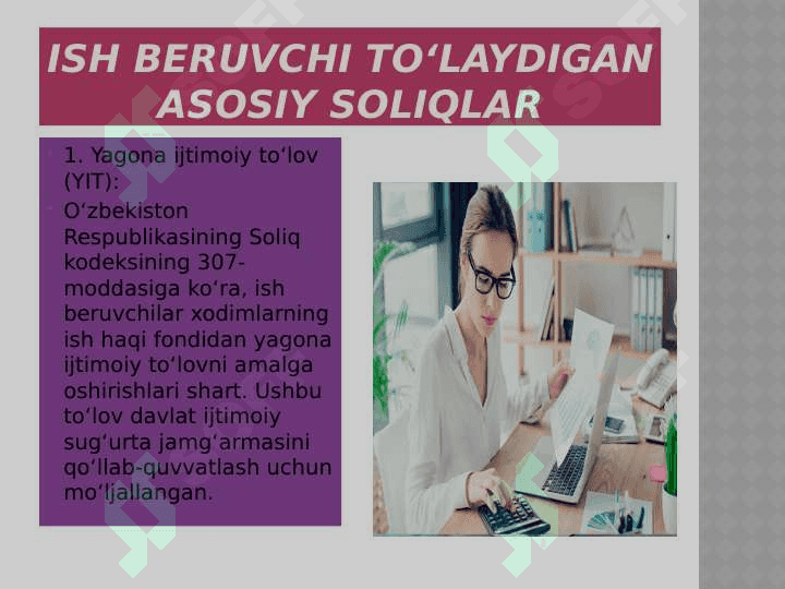 Ish beruvchining hisoblangan soliqlarni va to’lovlarni xuquqiy jihatlari 2