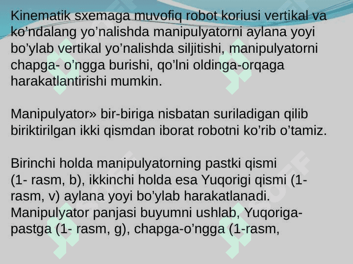 ROBOTLASHTIRILGAN TEXNOLOGIK KOMPLEKSLAR (RTK). RTK NING TURLARI, BIR DASTGOHLI VA KO’P DASTGOHLI RTK 4