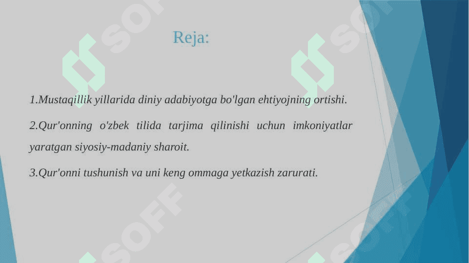 Mustaqillik yillarida Qur'onning o'zbek tiliga tarjima qilinishi va tafsirlari haqida 2
