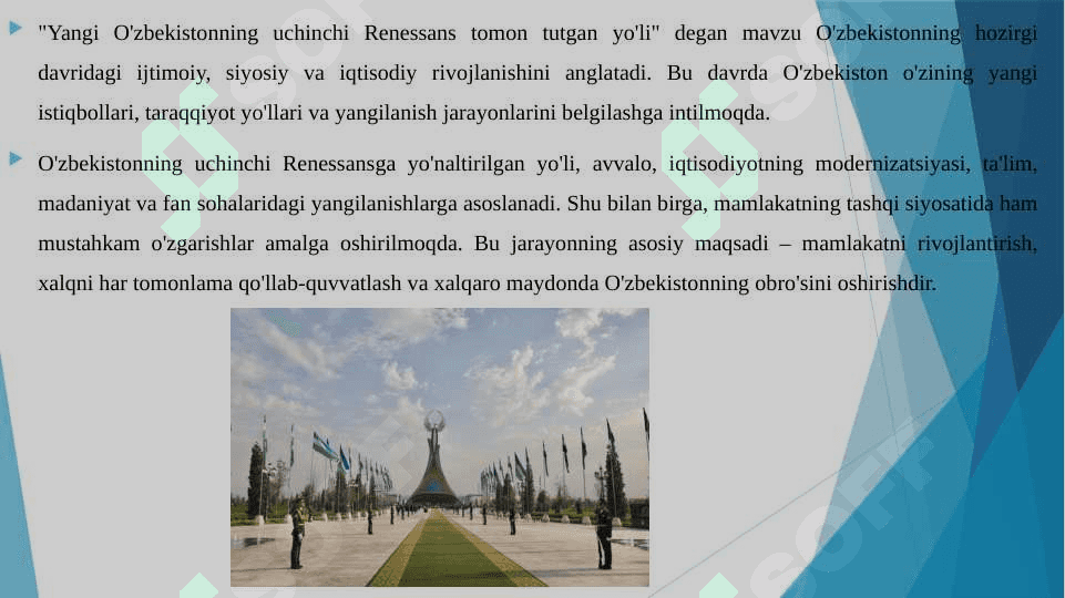 YANGI O'ZBEKISTONNING UCHINCHI RENNESANS TOMON TUTGAN YO'LI 3