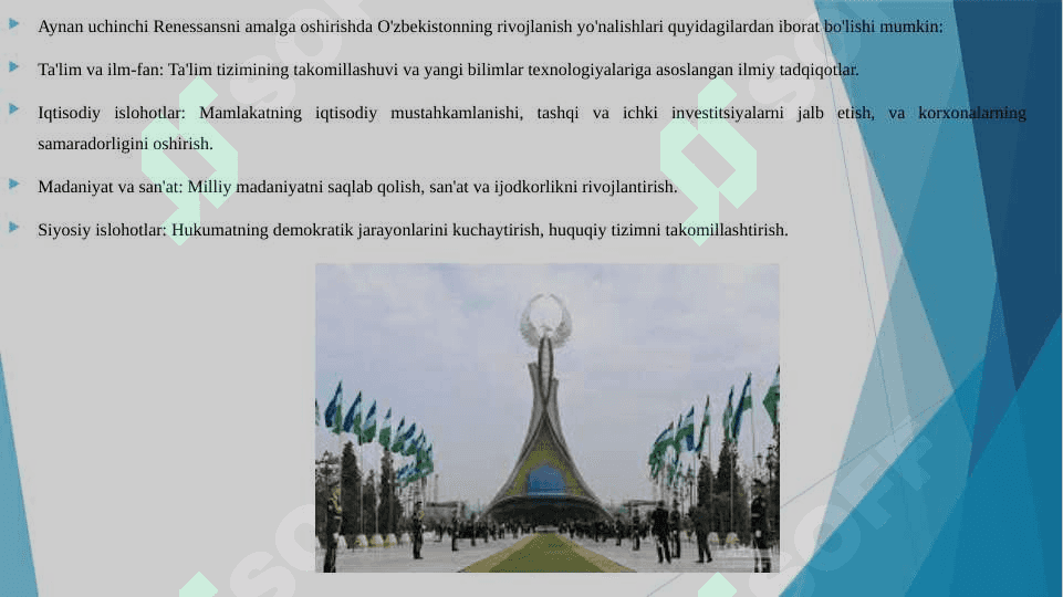 YANGI O'ZBEKISTONNING UCHINCHI RENNESANS TOMON TUTGAN YO'LI 4