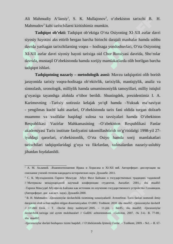 XI-XII ASRLARDA O’RTA OSIYO SIYOSIY HAYOTI TARIXINING TARIXSHUNOSLIGI 7