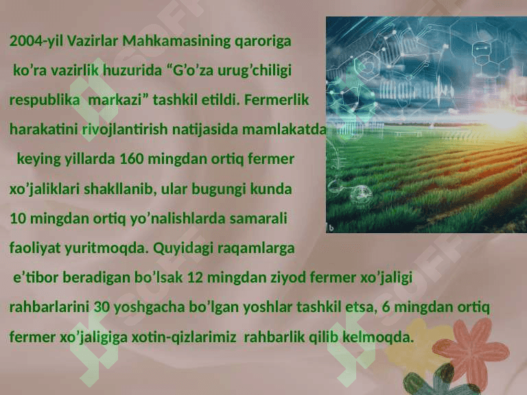 Mustaqillik yillarida qishloq xo'jaligi va sanoat sohasidagi o'zgarishlar 8