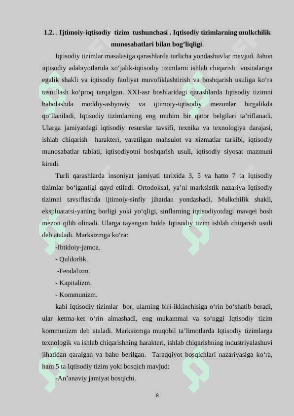 IJTIMOIY IQTISODIY TIZIMLAR VA ULARNING ANDOZALARI kurs ishi 8