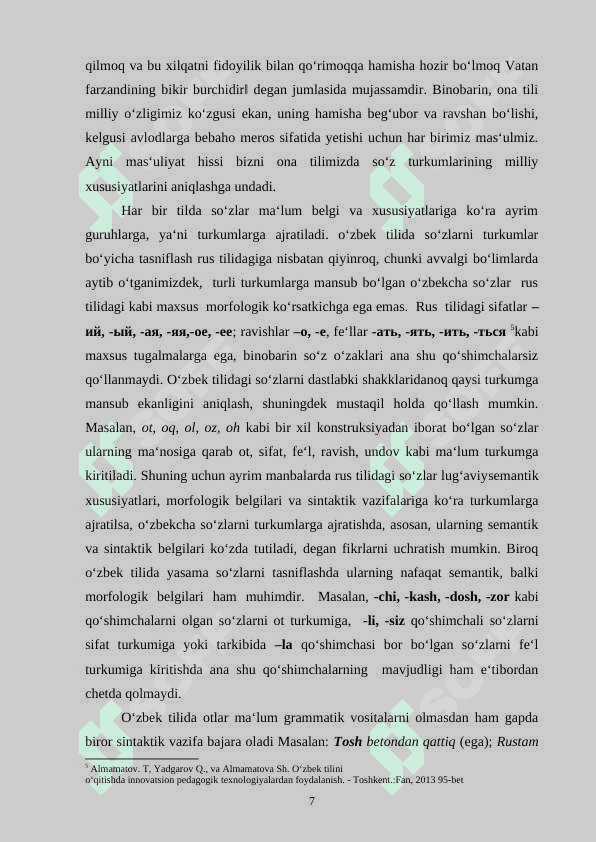 О‘ZBЕK TILIDА ОT SО‘Z TURKUMI TIPОLОGIYАSI VА UNING GRАMMАTIK SHАKLLАRGА MUNОSАBАTI 7