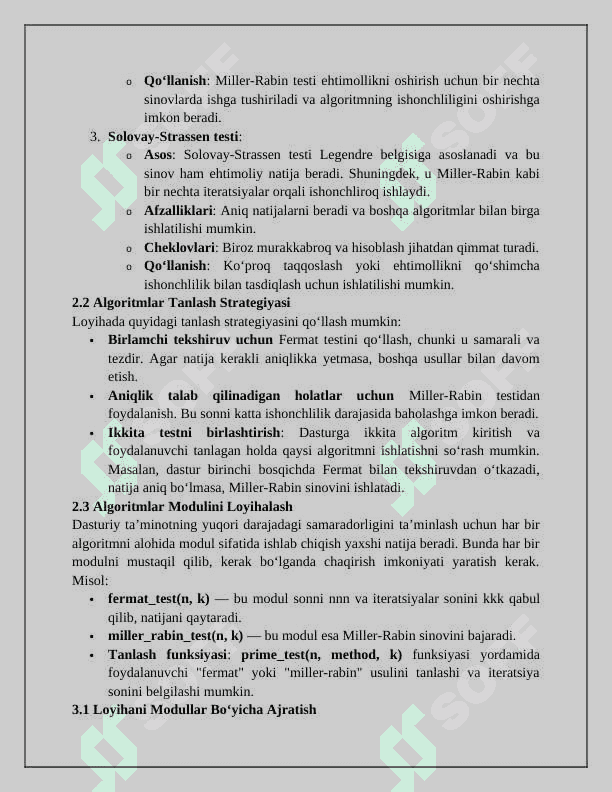 Sonlarni tublikka tekshiruvchi ehtimolikka asoslangan algoritmlarning komplex dasturiy ta‘minot ishlab chiqish 5