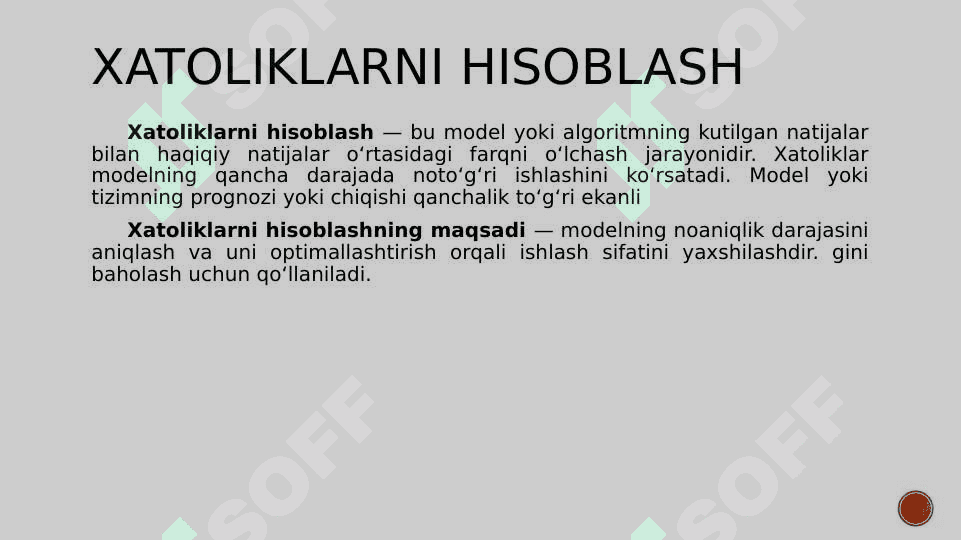 XATOLIKLARNI HISOBLASH. O'RTACHA KVADRATIK XATOLIK. GRADIENT PASTLASH. SUN’IY INTELLEKT. 3
