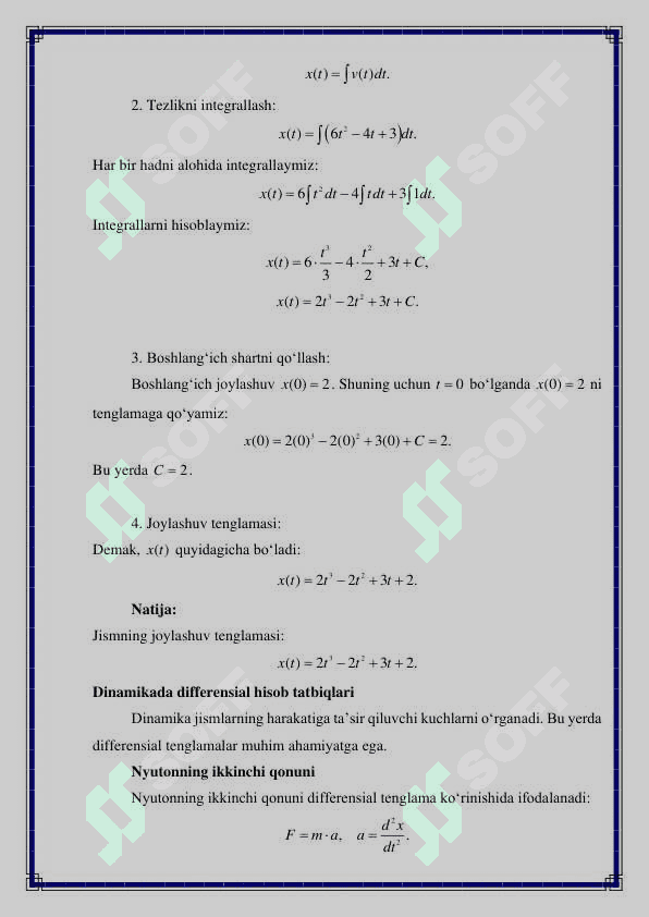 KINEMATIKA VA DINAMIKADA DIFFERENSIAL HISOB TATBIQLARI 4