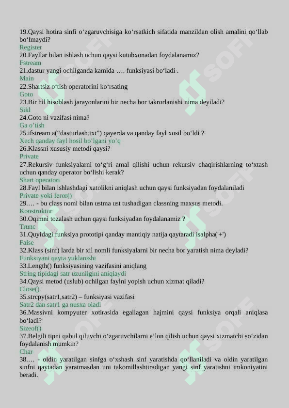 Dasturlashdan test savollariga javoblar C++ tiliga oid 2