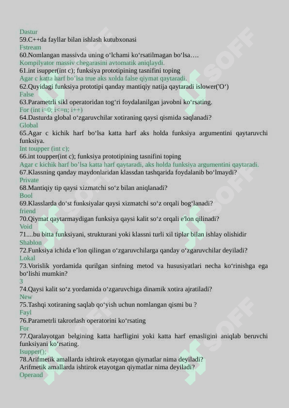 Dasturlashdan test savollariga javoblar C++ tiliga oid 4