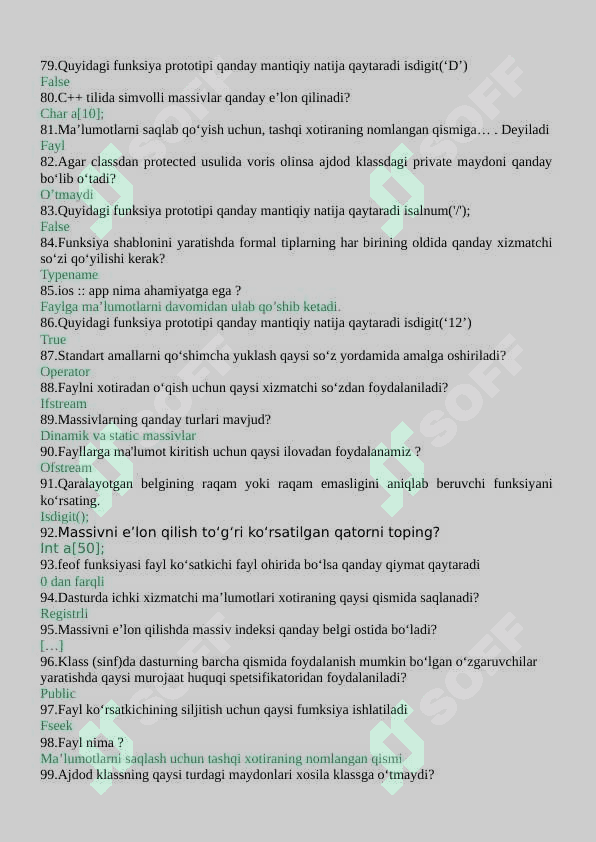 Dasturlashdan test savollariga javoblar C++ tiliga oid 5